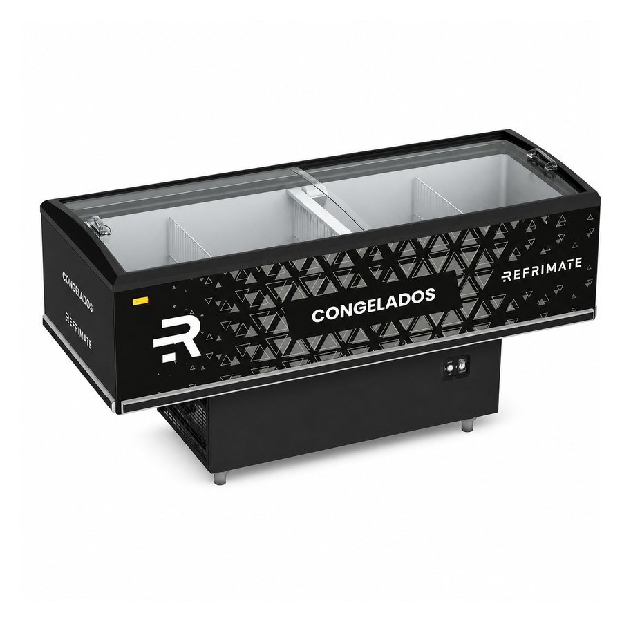EXPOSITOR ILHA VANGUARD 2000 TOP VIDRO SEMICURVO PORTA ETIQUETA E LED 220V - REFRIMATE